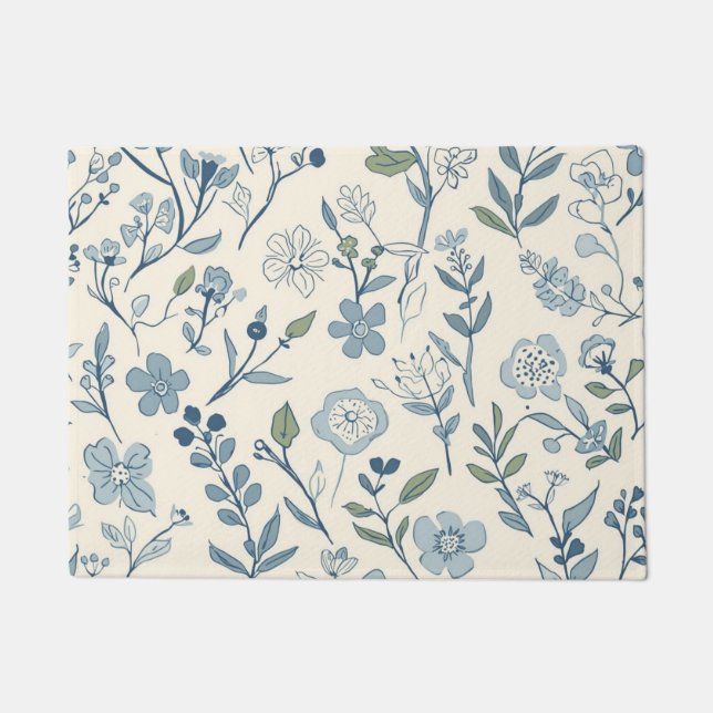 Felpudo Dusty Blue Wildflower Meadow Botanical Pattern (Anverso)