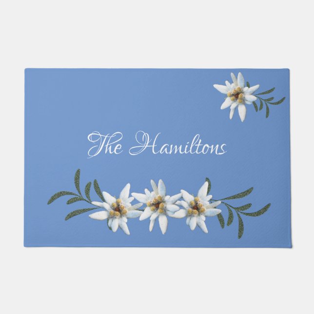 Felpudo Edelweiss Blancos Sobre Doormat Azul (Anverso)