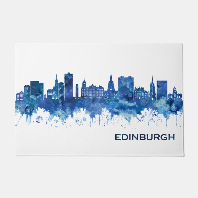 Felpudo Edinburgh Scotland Skyline Blue (Anverso)