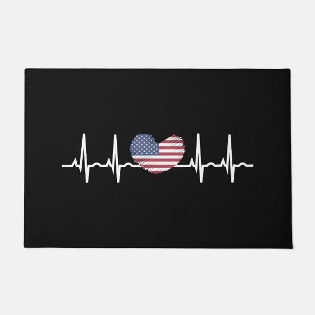 Felpudo EEUU Flag Hearbeat ECG Electrocardiografía (Anverso)
