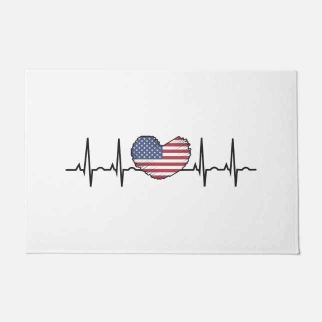 Felpudo EEUU Flag Hearbeat ECG Electrocardiografía (Anverso)