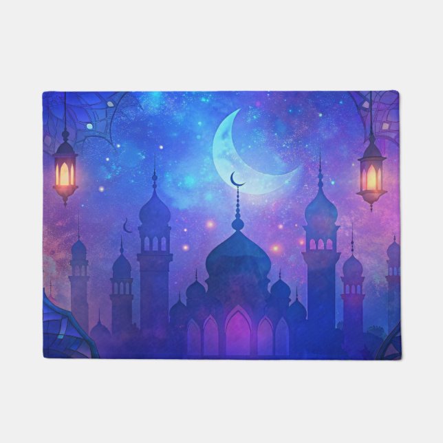 Felpudo Eid Mubarak Magic Arabian Nights Crescent Blue Art (Anverso)
