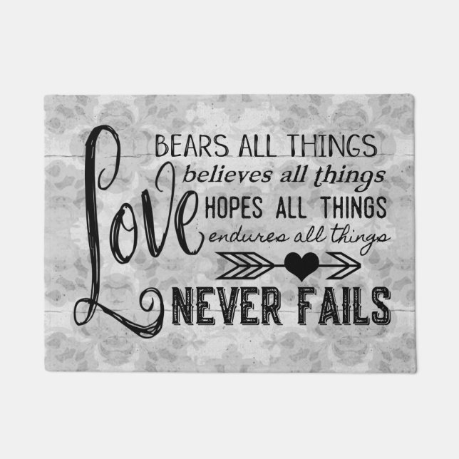 Felpudo El amor nunca falla la estera de puerta (gris) (Anverso)