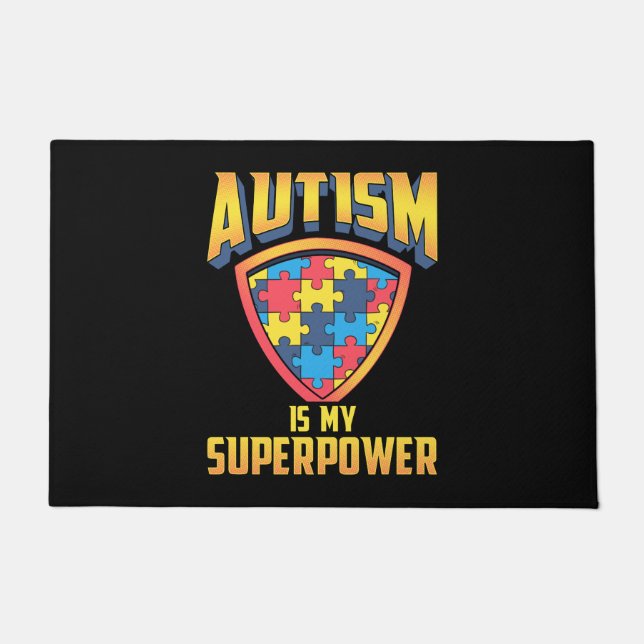Felpudo El Autismo Es Mi Escudo De Rompecabezas De Superpo (Anverso)