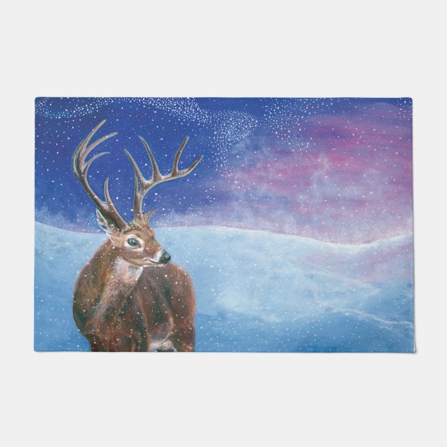 Felpudo El Cervus Elaphus de ciervo rojo y el paisaje inve (Anverso)