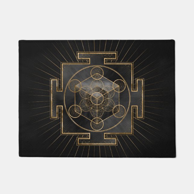 Felpudo El cubo de Metatron Sri Yantra Geometría Sagrada (Anverso)