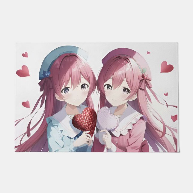 Felpudo El día de San Valentín de corazones animales (Anverso)