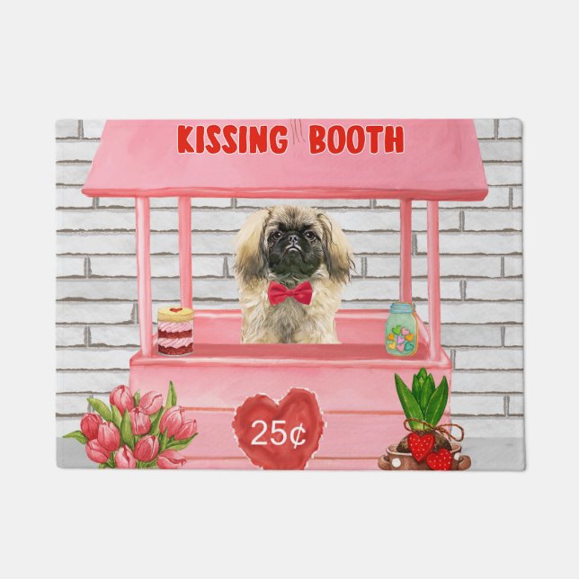 Felpudo el día de San Valentín de perros pekingese besando (Anverso)