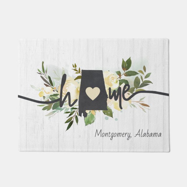 Felpudo El estado de Alabama personalizó tu ciudad natal (Anverso)