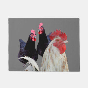 Felpudo "El gallo blanco y sus gallinas negras"