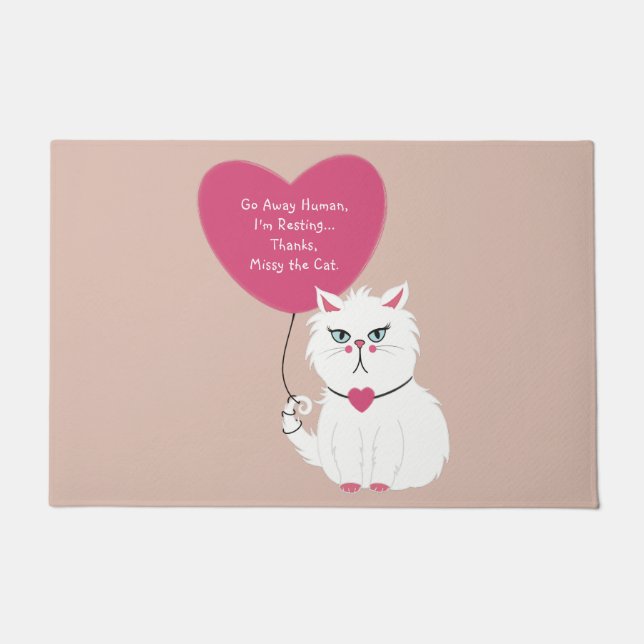 Felpudo El gracioso Personalizado de gato blanco sarcástic (Anverso)