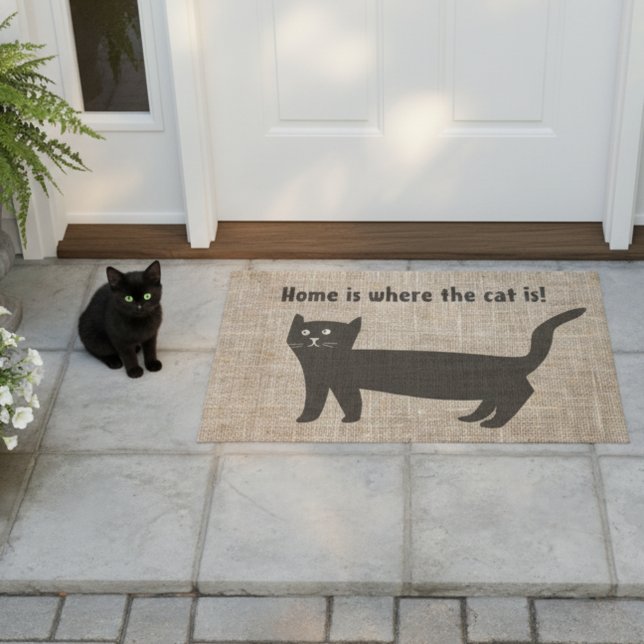 Felpudo El hogar es donde el gato es felino negro (Home is where the cat is doormat.)