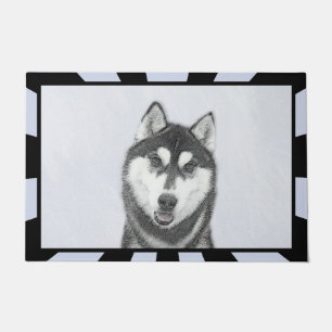 Felpudo El Husky Siberiano (blanco y negro) pinta arte de 