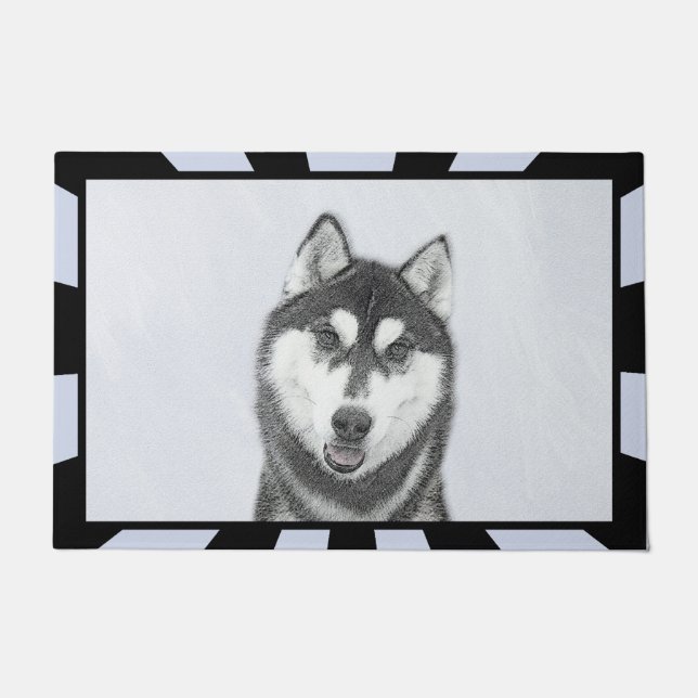 Felpudo El Husky Siberiano (blanco y negro) pinta arte de  (Anverso)