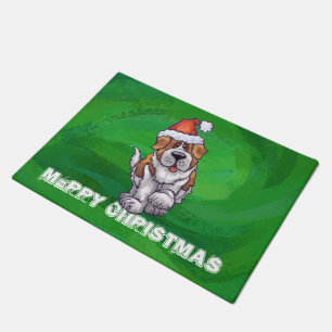Felpudo El lindo San Bernard en Santa Hat en verde