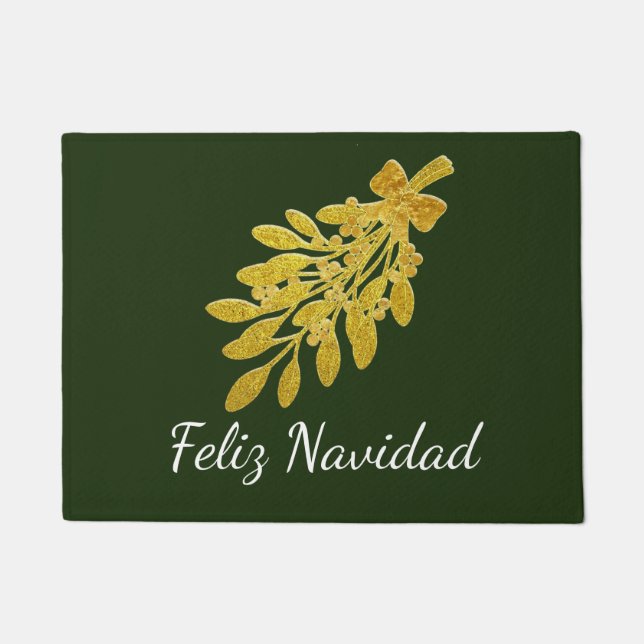 Felpudo El muérdago Feliz Navidad del oro personaliza (Anverso)