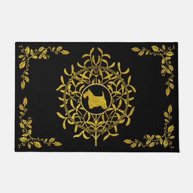 Felpudo El muérdago y el acebo del escocés personalizan (Anverso)