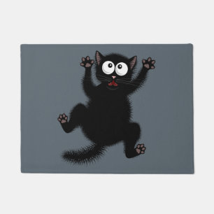 Felpudo El negro lindo divertido asustó el gato del dibuj