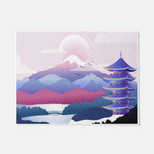 Felpudo El Tranquilo Paisaje Del Templo Al Amanecer