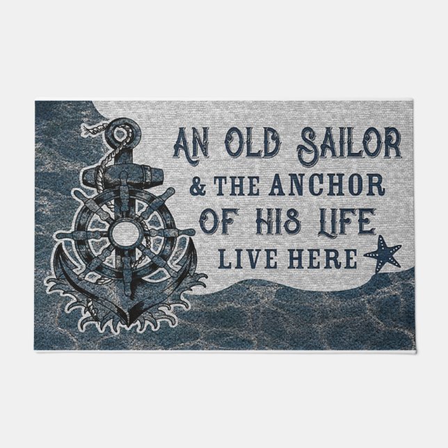 Felpudo El Viejo Sailor Y Su Ancla Retro Mat (Anverso)