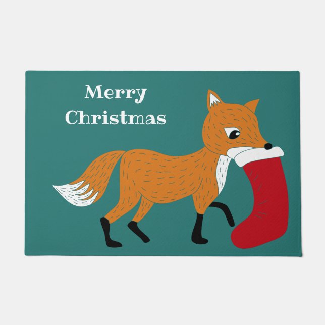 Felpudo El zorro festivo cargando a un Navidad Personaliza (Anverso)