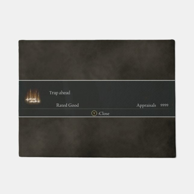 Felpudo Elden Ring doormat, "Trap ahead" rated (Anverso)