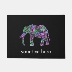 Felpudo elefante de neón floral tribal colorido