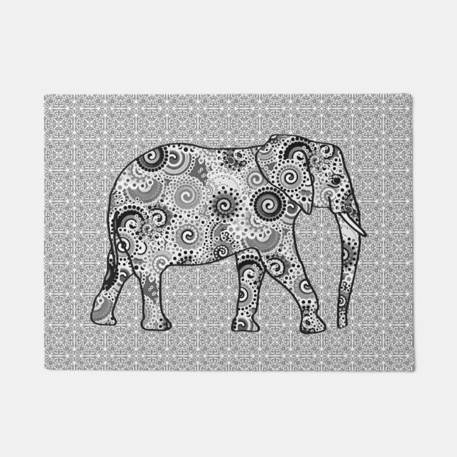 Felpudo Elefante de Swirtal, gris, negro y blanco (Anverso)