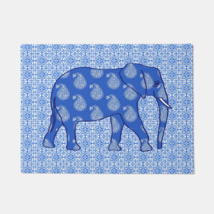 Felpudo Elefante paisley, azul cobalto y blanco