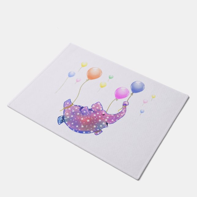 Felpudo Elefante volando con globos graciosos Doormat (Angular)