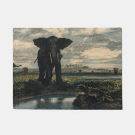 Felpudo Elefantes y una pantera en el desierto indio