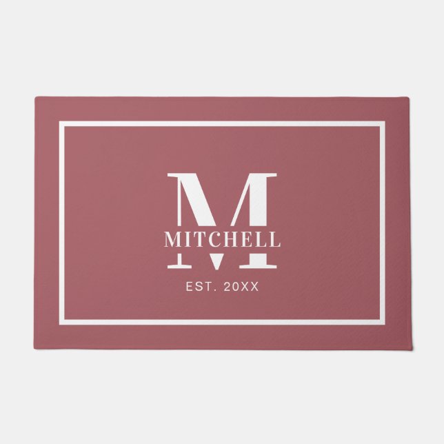 Felpudo Elegan Monogramed Dusty Pin Personalizado Nombre (Anverso)