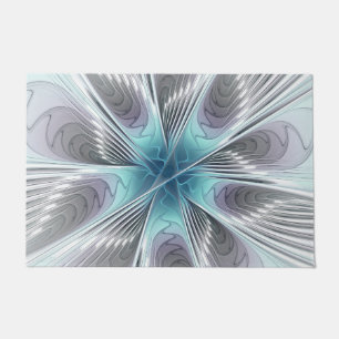 Felpudo Elegancia Flor de Arte Fractal Blanco Gris Azul