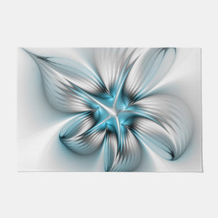 Felpudo Elegancia floral arte contemporáneo abstracto azul