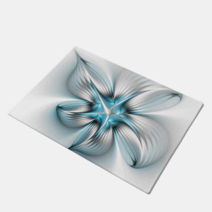 Felpudo Elegancia floral arte contemporáneo abstracto azul