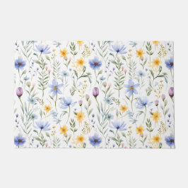 Felpudo Elegant Blue Purple Watercolor Wildflower 