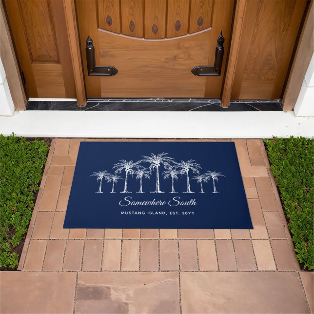 Felpudo Elegant Blue White Palm Trees Personalized (Exterior)
