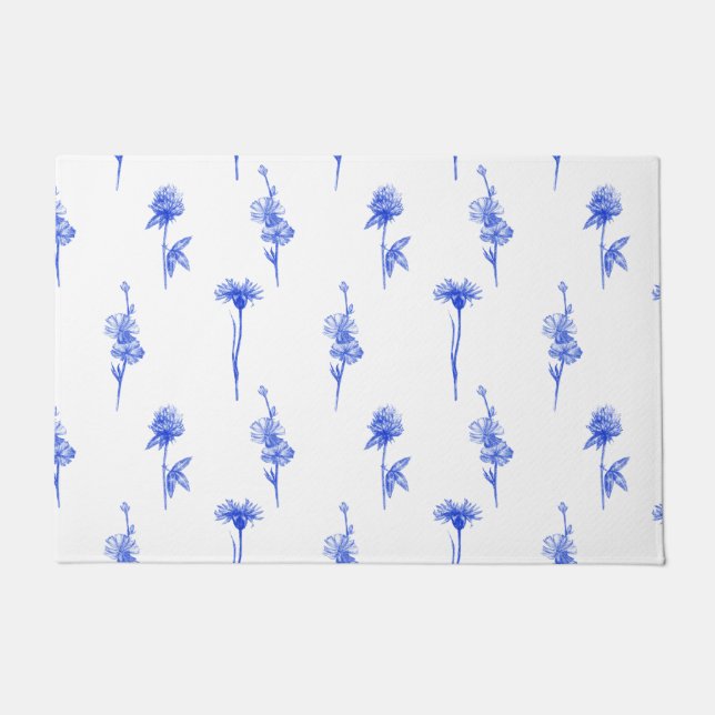 Felpudo Elegant Floral Blue Flowers Doormat (Anverso)