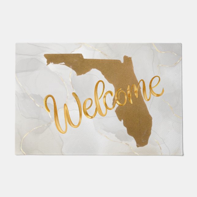 Felpudo Elegant Gold Florida State Map Welcome (Anverso)