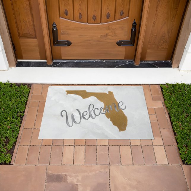 Felpudo Elegant Gold Florida State Map Welcome (Exterior)