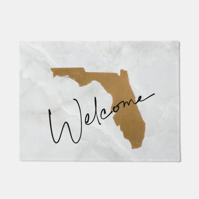 Felpudo Elegant Gold Florida State Map Welcome (Anverso)