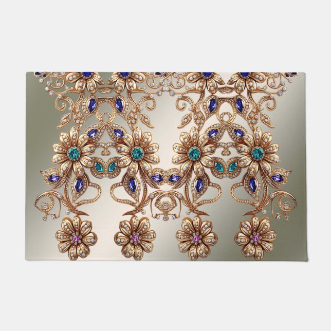 Felpudo Elegant Gold Jewel Flowers Doormat (Anverso)