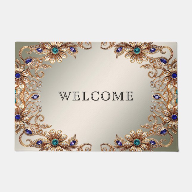 Felpudo Elegant Gold Jewel Flowers Doormat (Anverso)