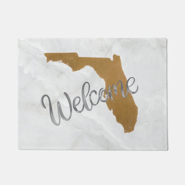 Felpudo Elegant Gold & Marble Florida State Map Welcome (Anverso)