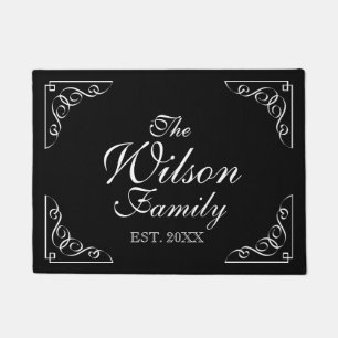Felpudo Elegante acogida personalizado nombre familia blan