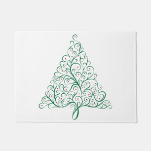 Felpudo Elegante árbol de Navidad rojo y verde caligrafía