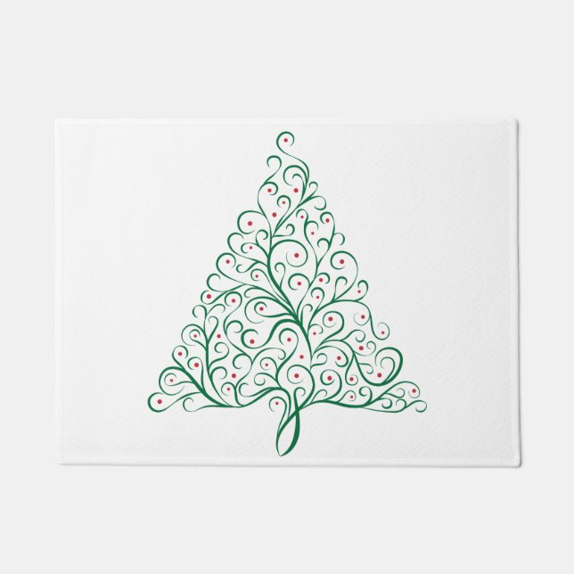 Felpudo Elegante árbol de Navidad rojo y verde caligrafía (Anverso)