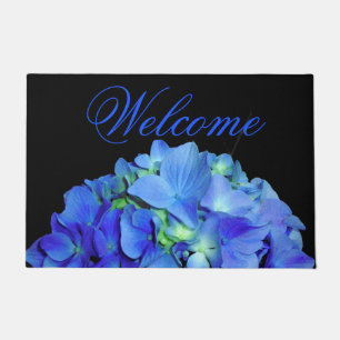 Felpudo Elegante azul floral rosas azul hortensias azules