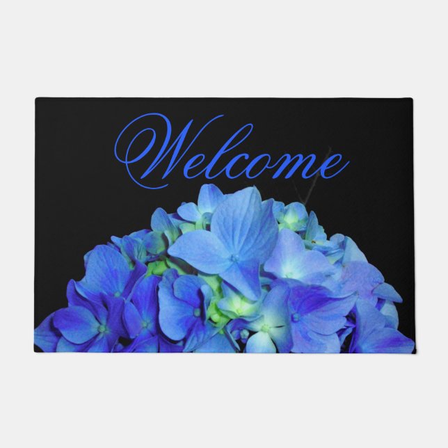 Felpudo Elegante azul floral rosas azul hortensias azules (Anverso)