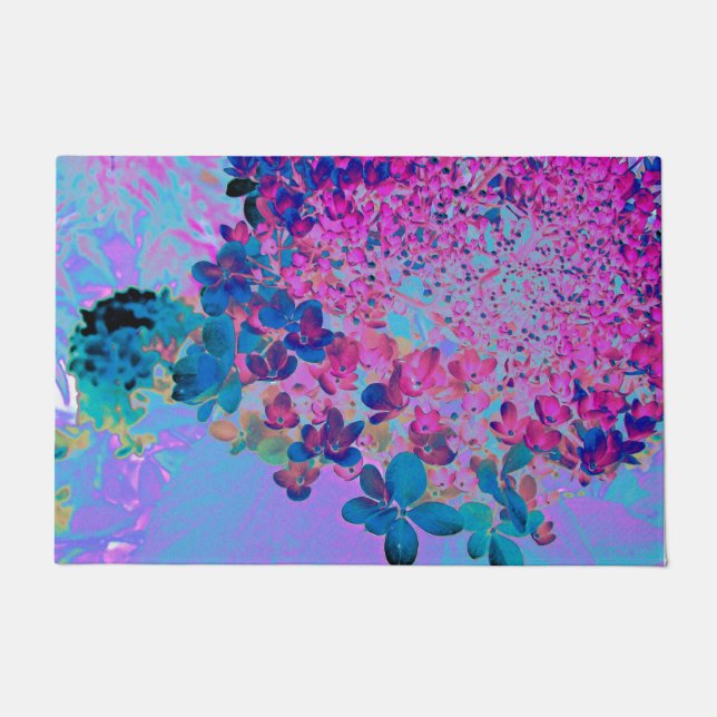 Felpudo Elegante azul oscuro e hidrangea recta magenta (Anverso)